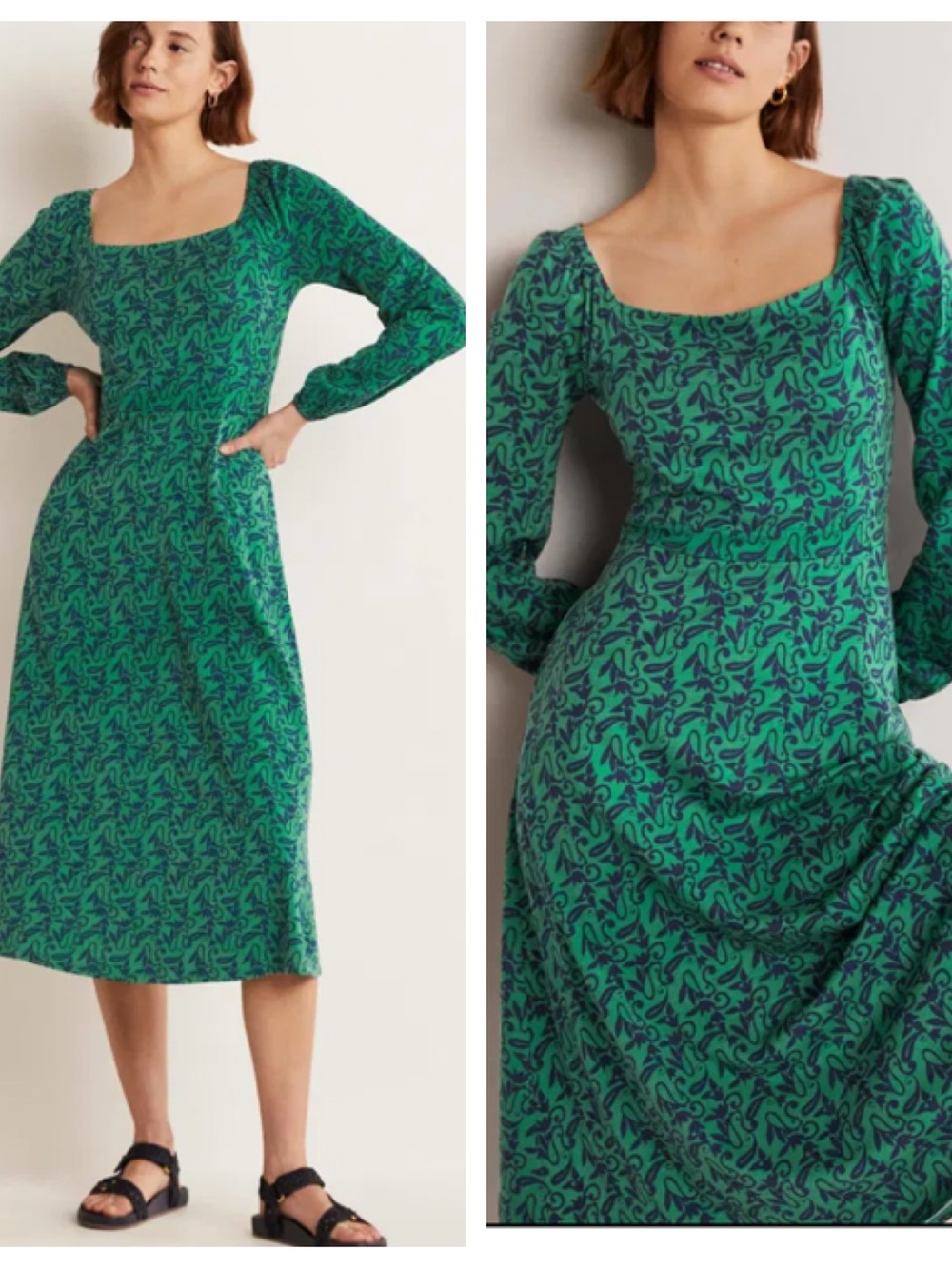 NWT! BODEN Square Neck Jersey Midi Dress